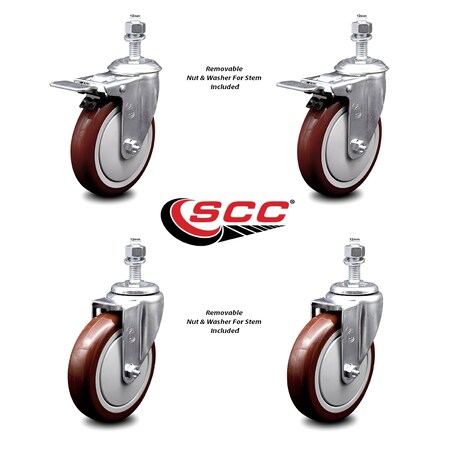 Service Caster 5 Inch Maroon Polyurethane Swivel 12mm Stem Caster Total Lock Brake, 2PK SCC-TSTTL20S514-PPUB-MRN-M1215-2-S-2